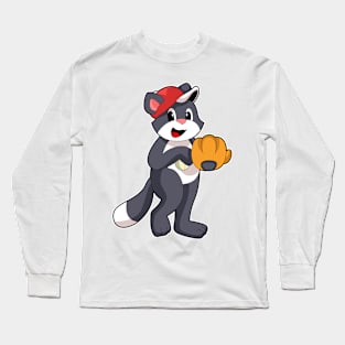 Cat at Baseball with Baseball glove Long Sleeve T-Shirt